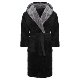 i-Smalls Mens Dressing Gown Super Soft Fleece Hooded Housecoat Robe with Belt S to 6XL (XL) Black