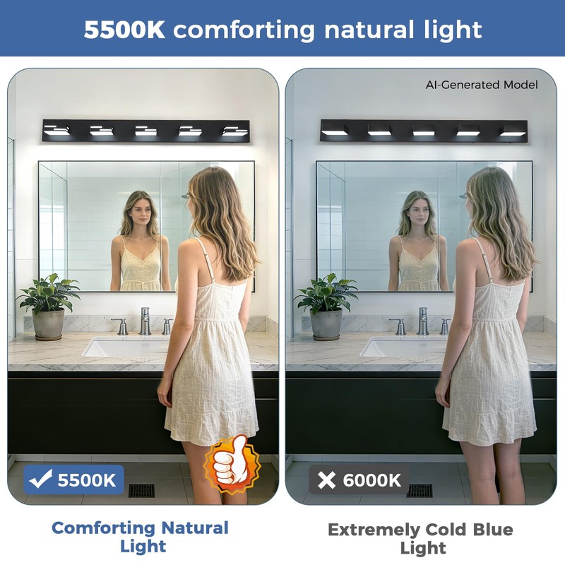 MKBNG 5-Light Modern Bathroom Vanity Light Fixtures, 40-Inch 350° Rotatable