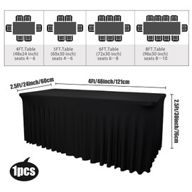 48" L x 24" W x 30" H | Black 1 Pack Spandex Fitted Table Skirt for Rectangle Tables | 48-Inch Stretch Table Cloth | Ideal for Trade Shows, Banquets, Restaurants, Parties, Events