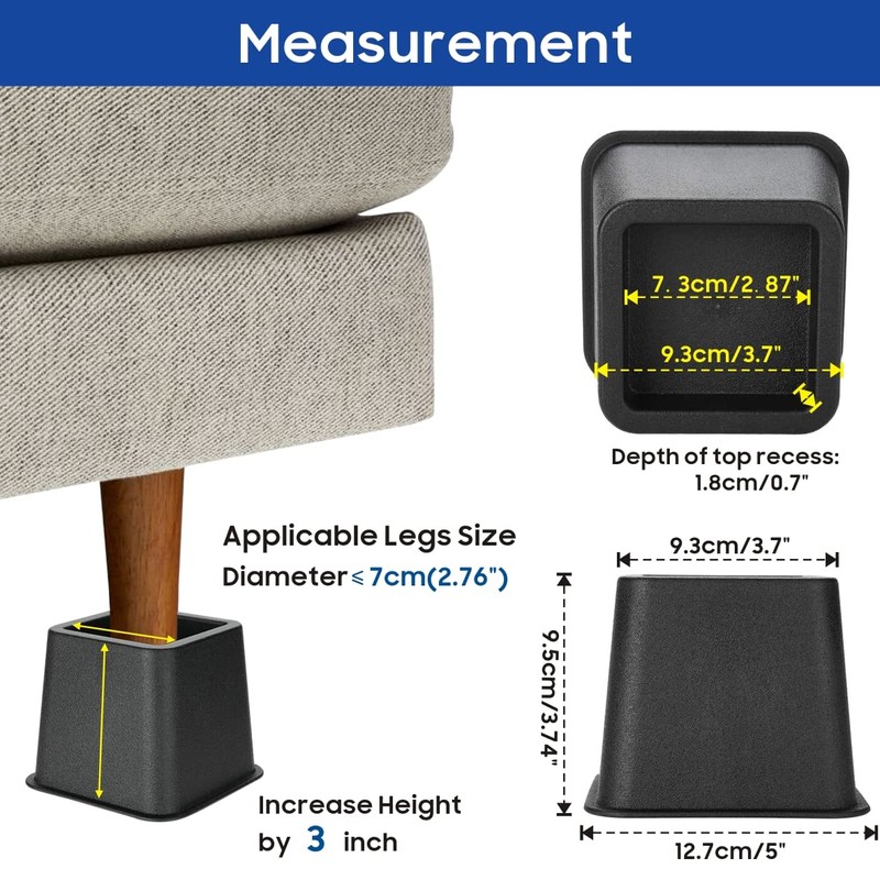 MixDora 4x 3 inch PP Bed Chair Risers Feet Leg