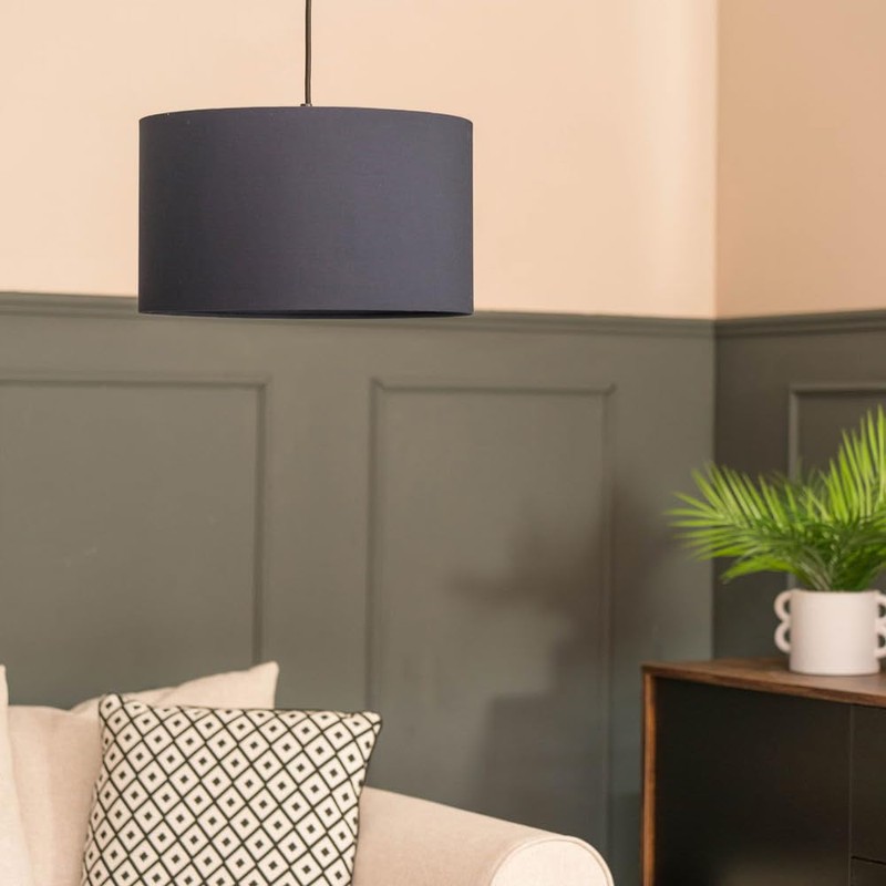 MiniSun | Medium Modern Navy Blue Fabric Drum Light Shade