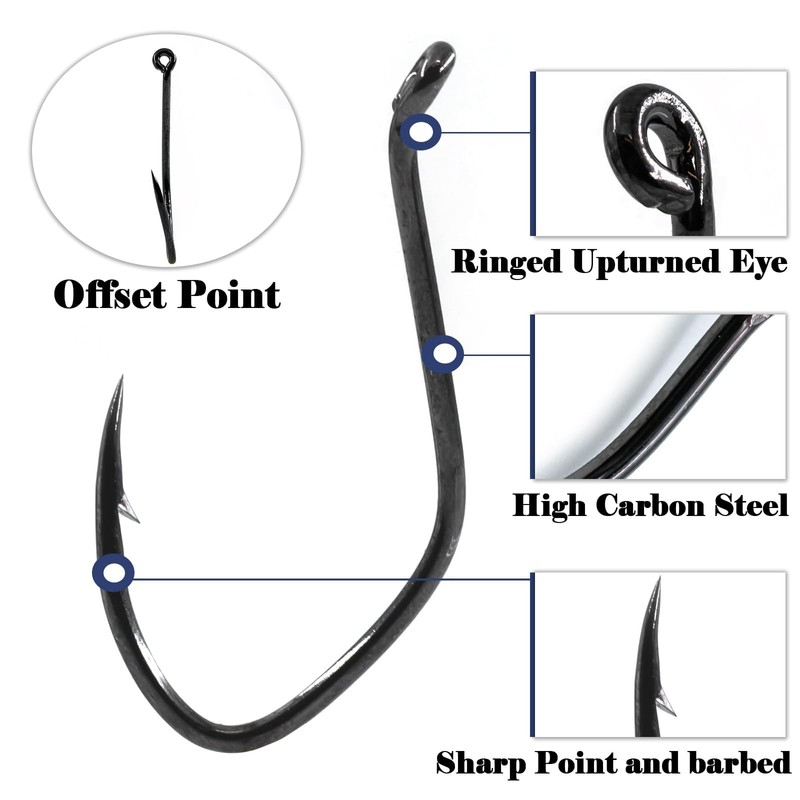 FishTrip Catfish Hooks Big River Hooks, 50pcs Live Cut Bait