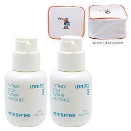 Innisfree Retinol Cica Trace Large Capacity Ampoule 50ml+50ml+Play Green Cosmetic Pouch (Yellow) / 이니스프리 레티놀 시카 흔적 대용량 앰플 50ml+50ml+플레이그린 화장품 파우치 (옐로우)