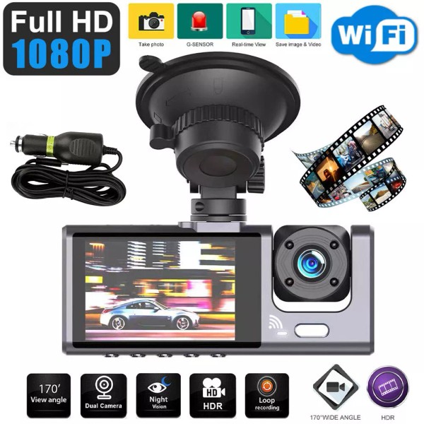 Car Dash Cam Dual Lens Front & Inside & Rear