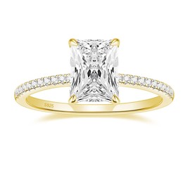 EAMTI 3CT 925 Sterling Silver Gold Engagement Rings Radiant Cut Solitaire Cubic Zirconia CZ Wedding Promise Rings for Her Wedding Band for Women Size 6