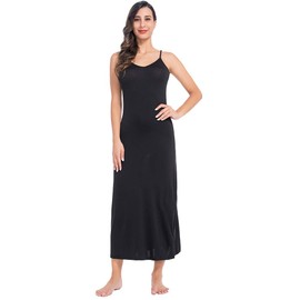 MANCYFIT Womens Full Slips Long Cami Dresses Adjustable Spaghetti Strap Nightgowns Black Medium