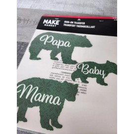 Make Market Christmas Iron-on Transfers - Mama Papa and Baby Bear - Green Plaid - DIY Crafts