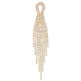 Sparkling Bridal Wedding Prom Rhinestone Tassel Long Dangle Drop Large Gold Color Statement Earrings(CA)