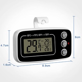 Vicloon Fridge Thermometer, Digital Freezer Thermometer with Hook, LCD Display, Reading, Max Min Record Function, Perfect for Indoor Use, Home, Restaurants (White and Black)