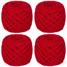 Coopay Chunky Wool for Crochet, 4 x 90 g Thick Wool for Knitting, Thick Yarn, Plush Yarn Wool for Knitting, Soft Wool, Thick Yarn, Fluffy for Blankets, Scarves, Dolls, Plush Wool - Two Red
