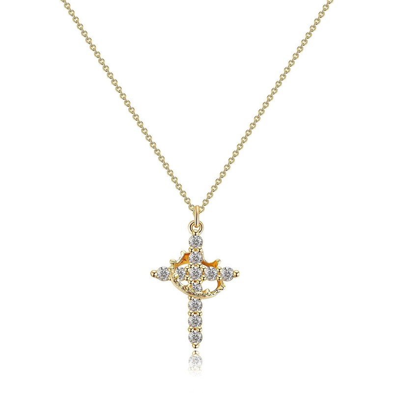 14K Gold Rhinestone Cross Pendant Necklace for Women,Shining Statement Christianity
