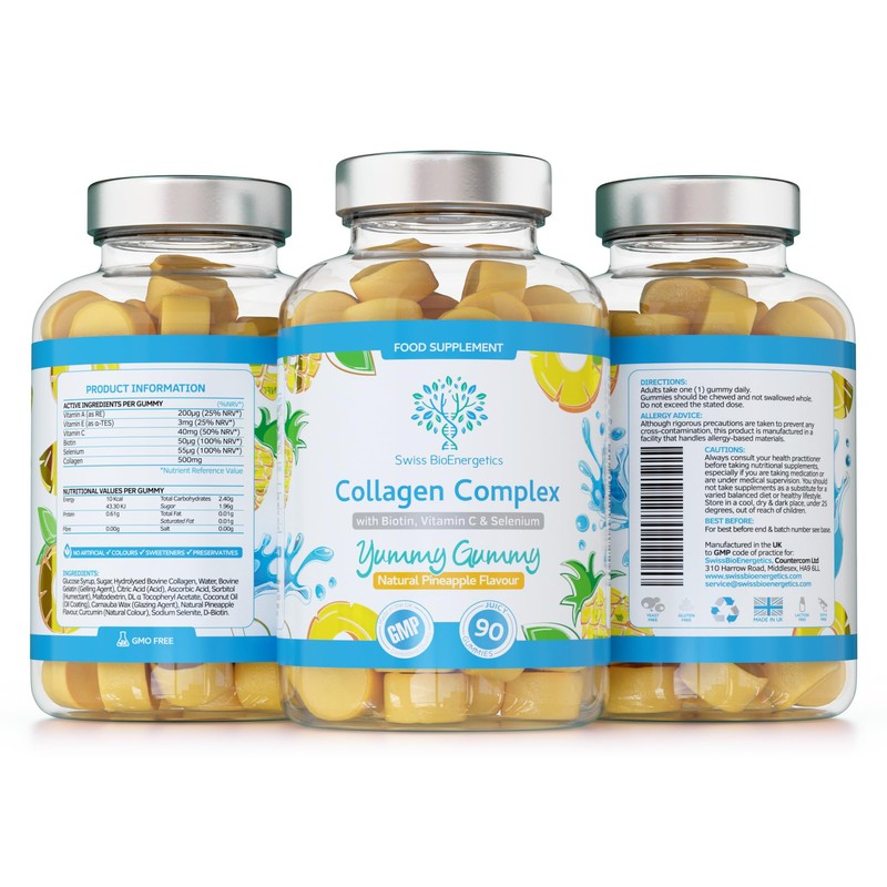 Collagen Complex - 90 Natural Pineapple Flavour Chewable Yummy Gummies