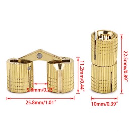 OwnMy 10mm Hidden Brass Barrel Hinges 4PCS, Concealed Box Hinge Invisible Furniture Hinge 180 Degree Opening Angle Cabinet Hinges for DIY Jewelry Box Hand Craft
