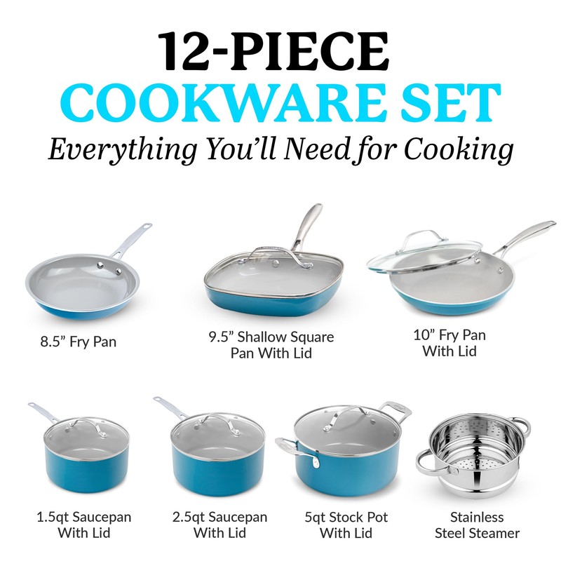 Gotham Steel Aqua Blue Pots and Pans Set, 12 Piece
