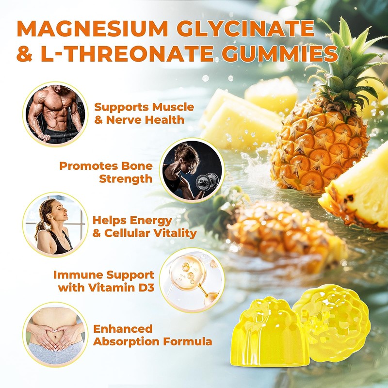 Magnesium Glycinate Gummies 600mg, Sugar Free Magnesium Gummies for Adults