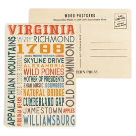 Virginia, Typography (4x6 Birch Wood Postcards, 2-Pack Stationary, Rustic Home Wall Decor)