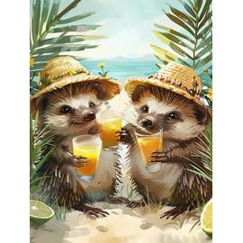 Bimkole DIY 5D Diamond Painting Accessories, Summer Hedgehog, Animal Diamond Painting Kit, Full Round Drill Painting by Numbers, Painting, Embroidery, Cross Stitch Diamond Decoration, 30 x 40 cm