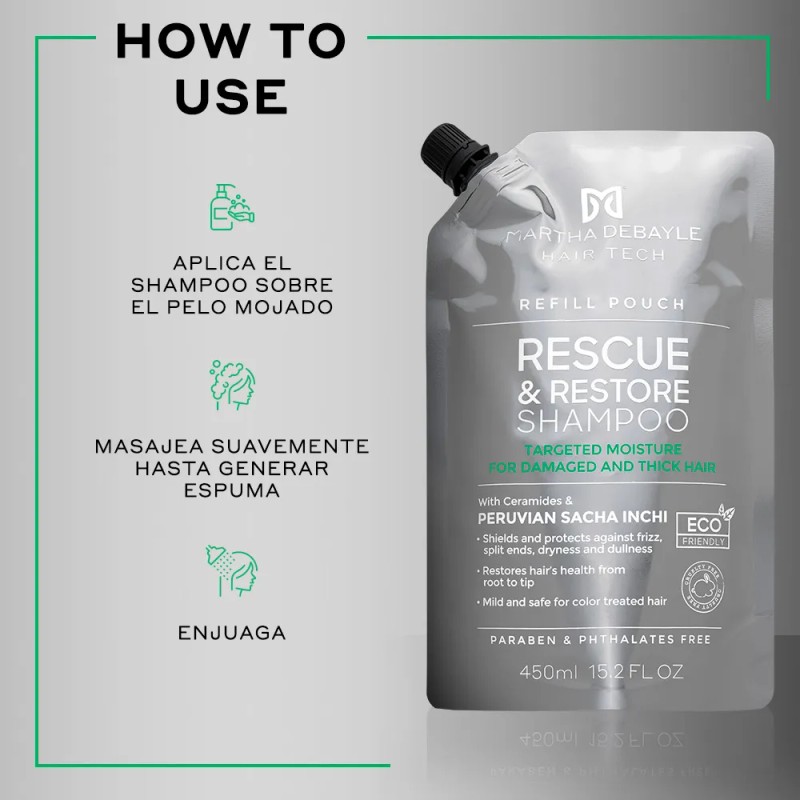 MARTHA DEBYALE HAIR TECH Rescue & Restore Shampoo Pouch. Restauración,