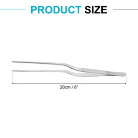 sourcing map Kitchen Tweezers Stainless Steel, 8 Inch Food Tongs Fine Cooking Tweezers Set Extra-Long Tweezer Tongs for Cooking Grill Baking BBQ, Silver Clip
