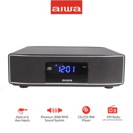 AIWA Exos Home Speaker, Premium 30W RMS Sound System with CD Player, Bluetooth Connectivity, FM Radio, Optical Digital Input, Dual 1” Tweeters + Dual 2” Bass Units, IR Remote Control