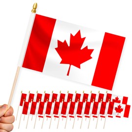 24 Pack Canada Flags on Stick - 5x8 Inch Small Canadian Flags Hand Held Stick Flags with Solid Pole & Spear Top, Fade Resistant Outdoor Decor for Canada Day Parades, Patriotic Yard Markers (Le Drapeau du Canada)