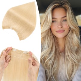 S-noilite Invisible Hair Extensions Human Hair Platinum Blonde Wire Extensions Real Hair One Piece Fish Line 14 Inch 60g