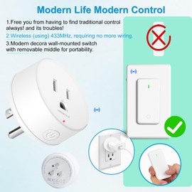 15 amp Plug with Remote,GreenCyle 3 Remote Control Outlet Plug with 1 Switch,Wireless On/Off Light Switch Wall Mounted,15A/1500W,TUV List,No Wiring Needed,500ft RF Range,for Lamp,Household Appliances