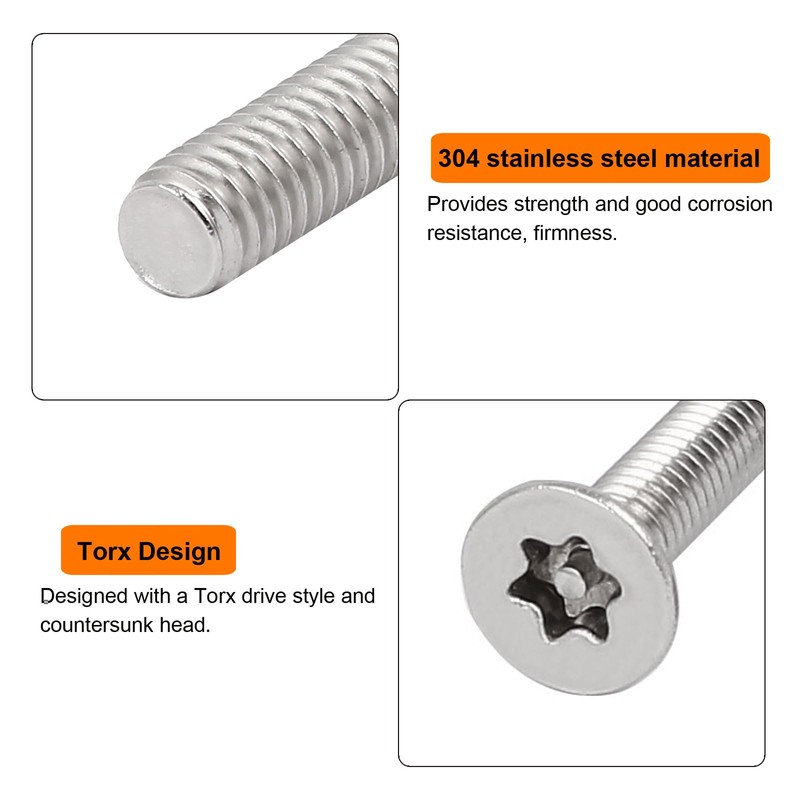 sourcing map M4-0.7x8mm Flat Head Torx Security Screws, 16Pcs 304
