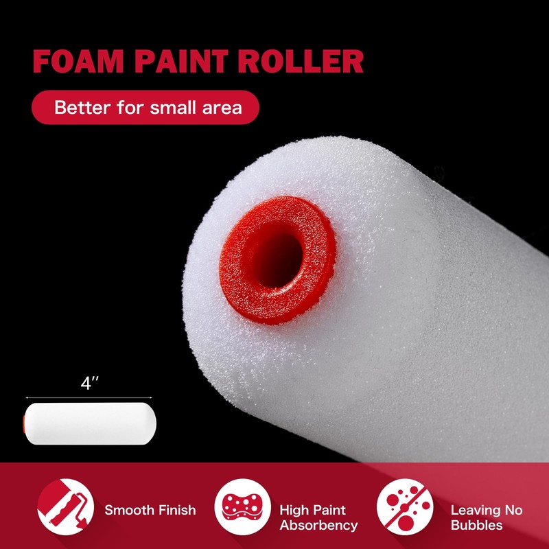 Mister Rui 4" Foam Paint Roller Covers 10-Pack, 50kg/m³ High