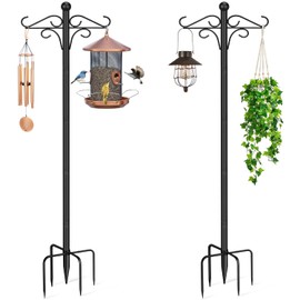PIYILO Shepherds Hooks for Outdoor, 2 Pack 76.8 in Heavy Duty Bird Feeder Pole, Thickened Double Shepherd Hook Stand for Hanging Plants, Lanterns, Solar Lights, Wind Chime, Hummingbird Feeder, Garden