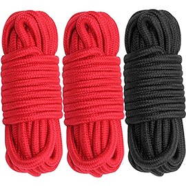 Cosymate Soft Cotton Rope Tying Rope All-Purpose Thick Cotton Twisted Knot Tie Rope, 8 mm Diameter, 10 m Long, Pack of 3, 2 Red 1 Black