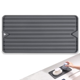 Dish Drying Mat, Silicone Drying Mat for Kitchen Counter, Food Grade Easy to Drain & Clean Thicker Drying Pad for Dish/Cup/Glassware/Pot Heat Resistant Mat 12 x 6 Inches Elegant Grey