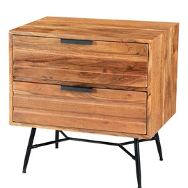 The Urban Port Two Drawer Wooden Nightstand with Metal Angled Legs, Brown and Black