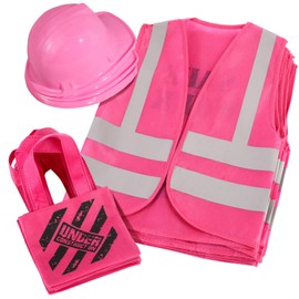 SATINIOR 24 Pcs Construction Dress up Supplies Kids Costume Including Tote Bag Vest Construction Hat for Kids Age 3-8(Pink)