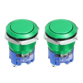 DMiotech 16mm / 5/8" Push Button Switch, IP66 1NO 0-250V 5A Latching Push Button Starter Light Switch Self-locking, Aluminum Alloy Flat Head Green 2 Pcs
