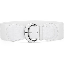 Waist Wow Women's Wide Belt for Dresses Elastic Waist Belt Black Vintage Stretch Belt Women's Belt with Hook Buckle, White