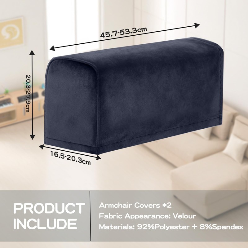 Niuoppy 2Pcs Velour Armchair Covers Protector Slipcovers, Chair Arm Cover
