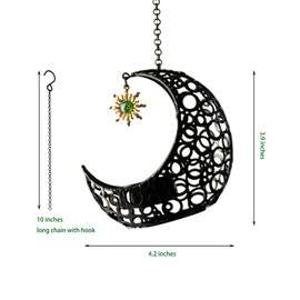 JUNADJUL Moon Shape Hanging Tealight Holder, Metal Moon Candle Holder with Chain & Hook, Iron Tea Light Candle Holder Decoration for Home and Garden (Black)