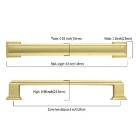 Asidrama 2044 10 Pack 5 Inch(128mm) Brushed Gold Kitchen Cabinet Handles Gold Cabinet Pulls Kitchen Cabinet Hardware for Cupboard Drawer Pulls