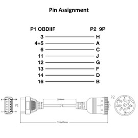 J1939 9Pin to OBD2 Female 16Pin Connector Adapter Heavy Duty Truck Diagnostic Cable Truck OBD Extension Converter Cable OBD2 Scanner Adapter Reader for Diesel Turck