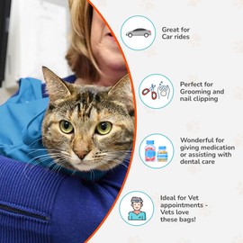 Cat-in-the-Bag Cozy Comfort Carrier - Large Light Blue Cat Carrier and Cat Restraint Bag for Medication Administration, Grooming, Vet Visits, Dental Care, and Nail Trimming