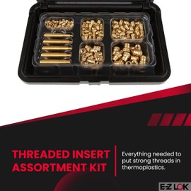 E-Z LOK E-Z Sonic Brass Threaded Inserts for Plastic Assortment Kit, Heat Set Thread Insert, Tapered - Double Vane - 4-40 to 1/4-20 (EZ-DV200)