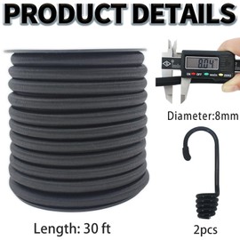 ZHFLMY Black 5/16in Bungee Cord 30ft Roll,Dacron Polyester Elastic Cord for DIY, Tie Downs - Heavy Duty Bungee Cords for Various Applications