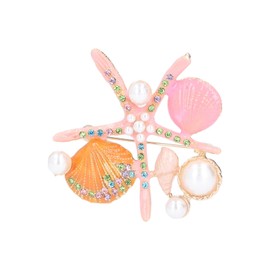 Women Rhinestone Pearl Brooch, Big Colorful Sea Starfish Brooch Pins Fancy Vintage Style Shell Crystal Broches Dress Accessories Jewelry Boutonniere Corsage for Hat Bag Suit Tie Gift Wedding(Pink)