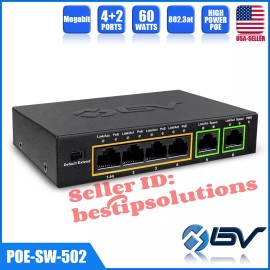 BV-Tech 6 Port POE Switch-4 PoE Port+2 Ethernet Uplink Ext. Function 60W 802.3at