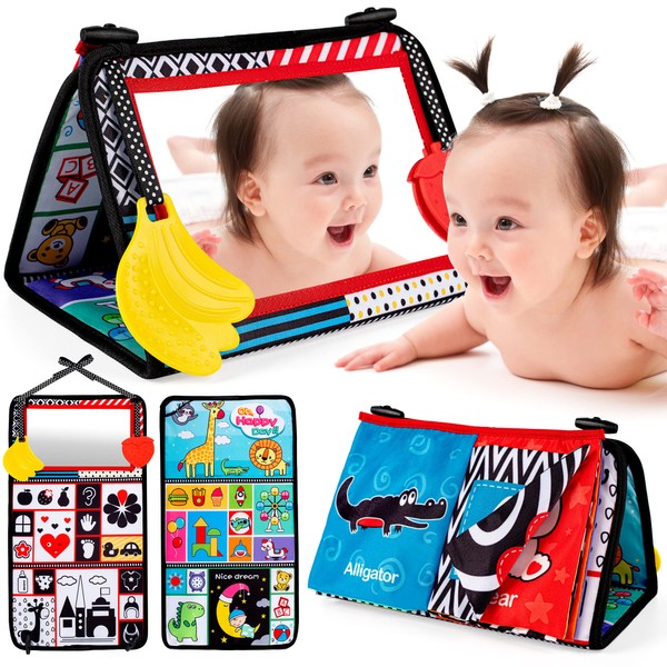 SYNARRY Tummy Time Mirror, Baby Mirror Tummy Time Floor Mirror, High Contrast Black and White Baby Toys 0 3 6 Months Brain Developmental Newborn Infant Crawling Toy Gift 0-3 0-6 6-12 Months