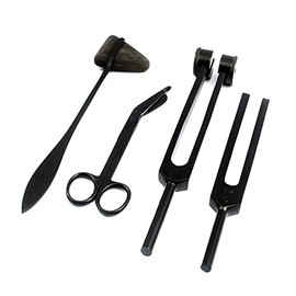 OdontoMed2011 Tactical Black - Set of 4 pcs Reflex Taylor Hammer Mallet Tuning Fork c 128 512 Hz Bandage Scissors 5.5"