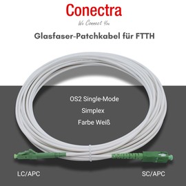 Conectra® - Fibre Optic Cable | OS2 | LC/APC to SC/APC | White | Ideal for Home Networks | Suitable for Deutsche Telekom, Vodafone, 1&1, German Fibre Optics and Many More (Length 5 Metres)