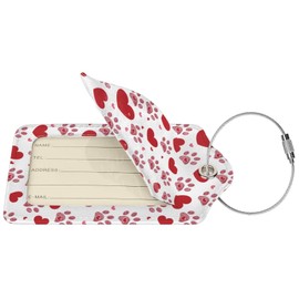 Buyidec 2 Pack Valentine's Day Hearts Dog Paw Print Luggage Tags for Suitcases, Leather Baggage Tag with LoopName Id Card Cover Travel Bag Labels Set for Women Men Boys Girls Kids