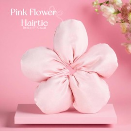 Large Pink Flower Silk Srunchie for Women Girls 6.69” Oversized 3D Blossom Satin Hair Tie Cute Floral Accessories for Ponytail Buns Birtday Decoration